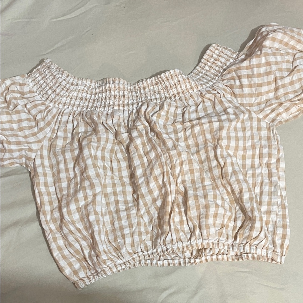 French Connection Beige and White Gingham Dress